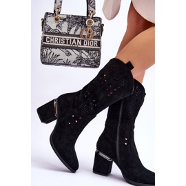 S.Barski Dámské semišové prolamované boty Black Adelia černá 2