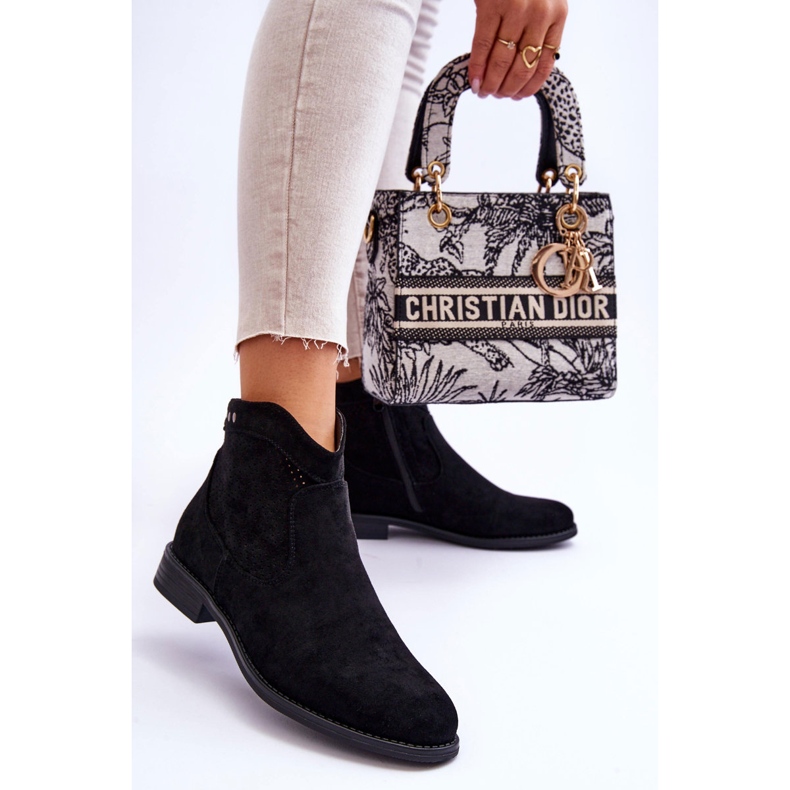 S.Barski Dámské semišové kozačky na plochém podpatku černá Liana 2