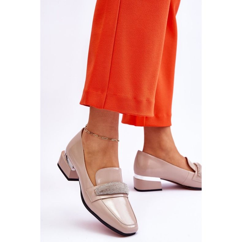 S.Barski Lakované mokasíny s kamínky Béžová Lavern béžový 2