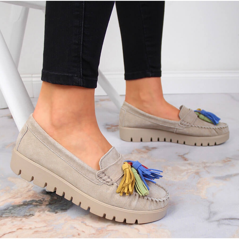 Dámské kožené mokasíny s třásněmi béžové Filippo DP3535 béžový 2