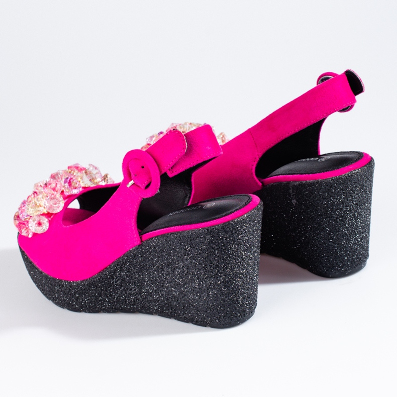 Dámské růžové semišové sandály na klínku Shelovet růžový 2