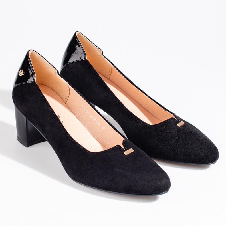 Elegantní semišové dámské lodičky na nízkém podpatku Vinceza black černý 1