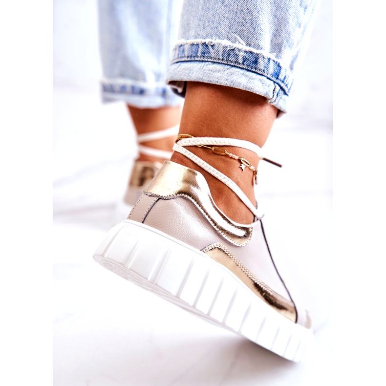 S.Barski Dámské kalhoty na béžové a zlaté platformě Noriso béžový 4