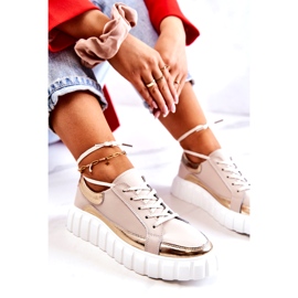 S.Barski Dámské kalhoty na béžové a zlaté platformě Noriso béžový 1