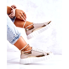 S.Barski Dámské kalhoty na béžové a zlaté platformě Noriso béžový 2