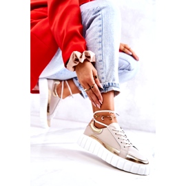 S.Barski Dámské kalhoty na béžové a zlaté platformě Noriso béžový 5