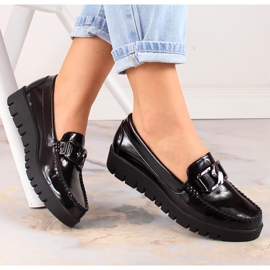 Lakované dámské mokasíny na černé platformě Sergio Leone MK757 černý 1