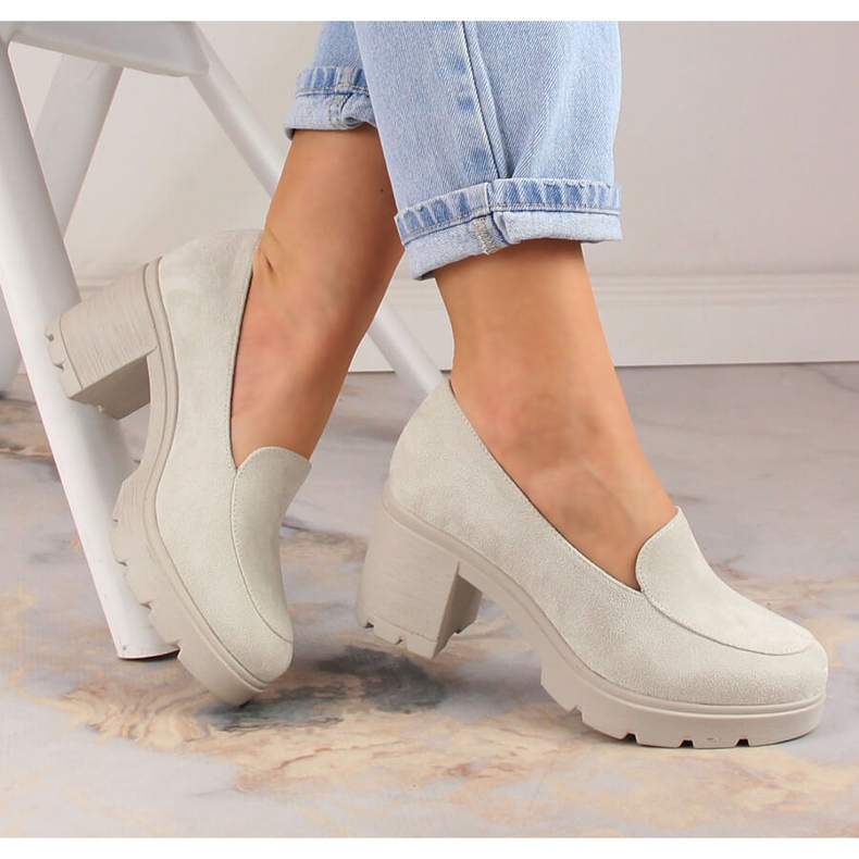 Dámské semišové vysoké podpatky a šedé boty na platformě Potocki SZ12040 béžový šedá 1