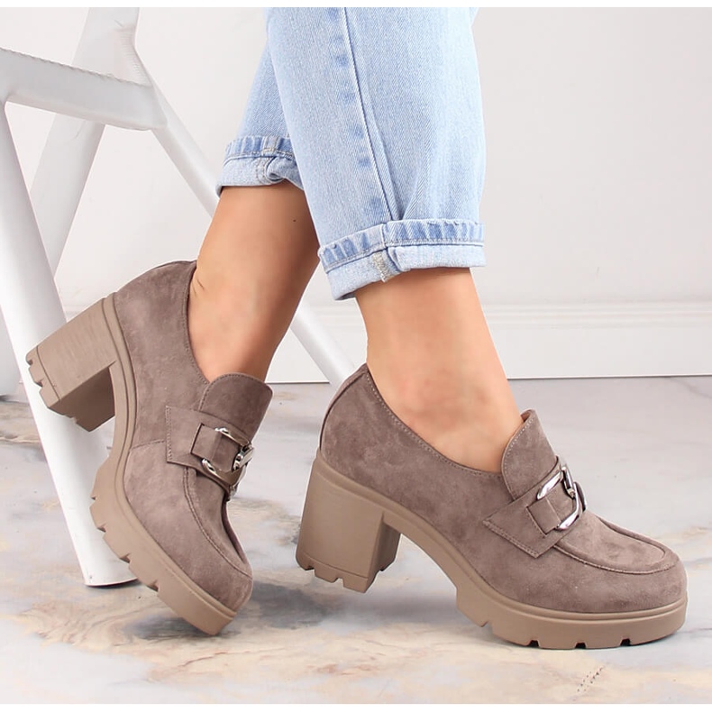 Dámské semišové boty na sloupku a béžové platformě Potocki SZ12041 béžový 1