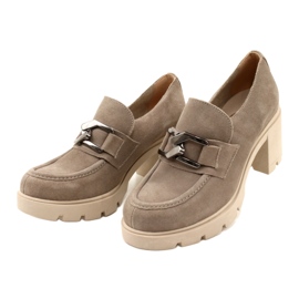 Lemar Elegantní kalhoty na podpatku s tmavě stříbrnou béžovou dekorací Harmell béžový 4 Lemar Elegantní kalhoty na podpatku s tmavě stříbrnou béžovou dekorací Harmell béžový 4