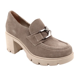 Lemar Elegantní kalhoty na podpatku s tmavě stříbrnou béžovou dekorací Harmell béžový 2 Lemar Elegantní kalhoty na podpatku s tmavě stříbrnou béžovou dekorací Harmell béžový 2