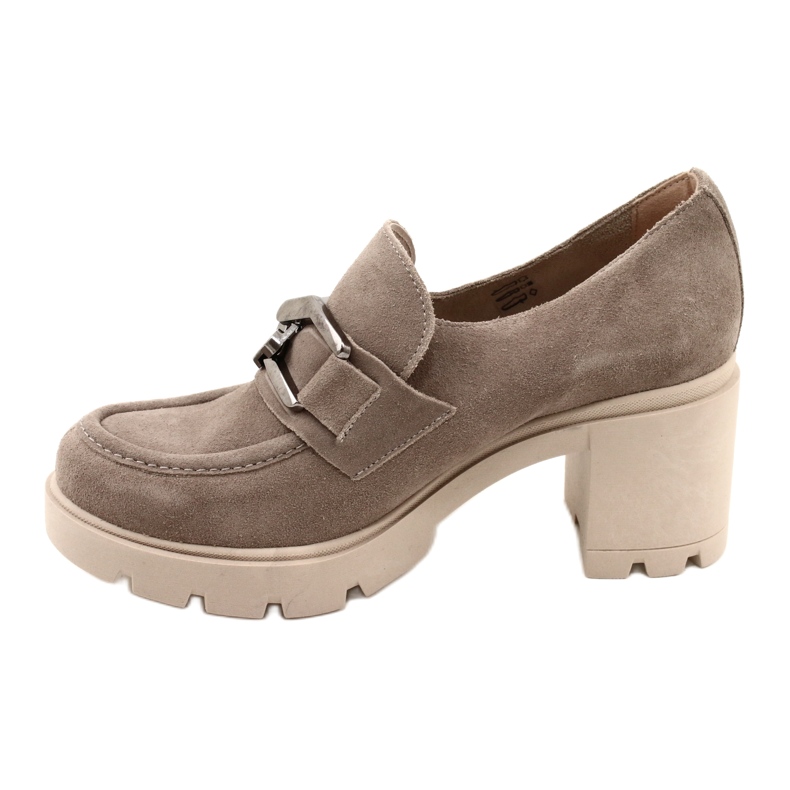 Lemar Elegantní kalhoty na podpatku s tmavě stříbrnou béžovou dekorací Harmell béžový 3 Lemar Elegantní kalhoty na podpatku s tmavě stříbrnou béžovou dekorací Harmell béžový 3