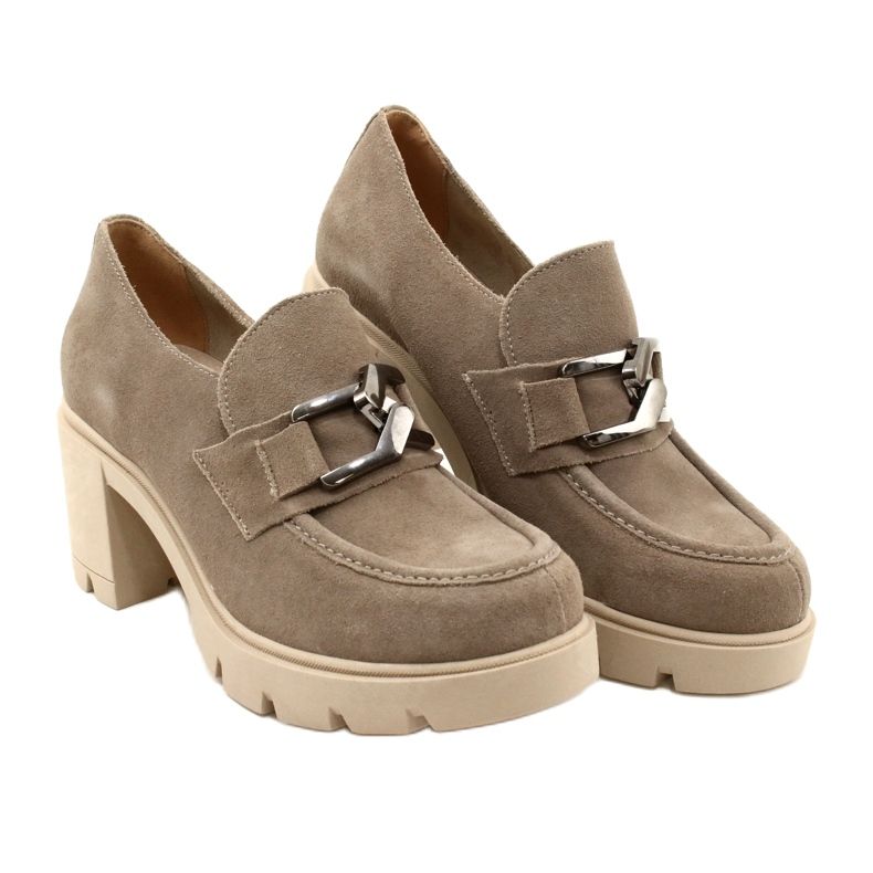 Lemar Elegantní kalhoty na podpatku s tmavě stříbrnou béžovou dekorací Harmell béžový 6 Lemar Elegantní kalhoty na podpatku s tmavě stříbrnou béžovou dekorací Harmell béžový 6