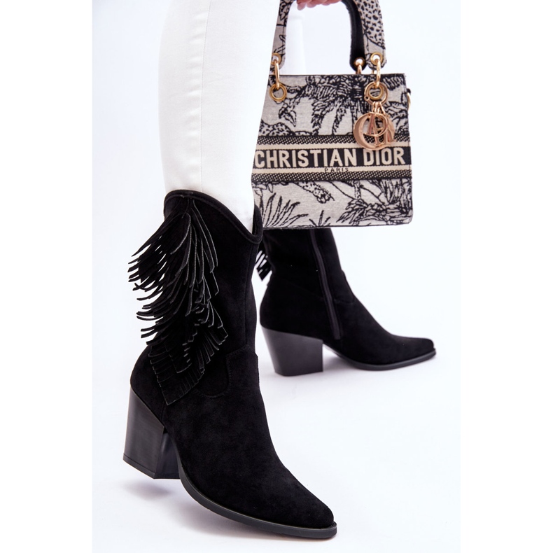 S.Barski Dámské nízké semišové kovbojské boty černé Elyse černá 2