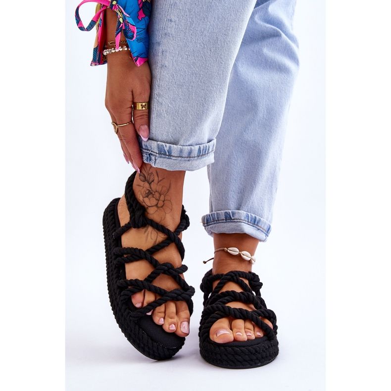 FG2 Dámské módní pletené sandály Black Tiffanie černá 1