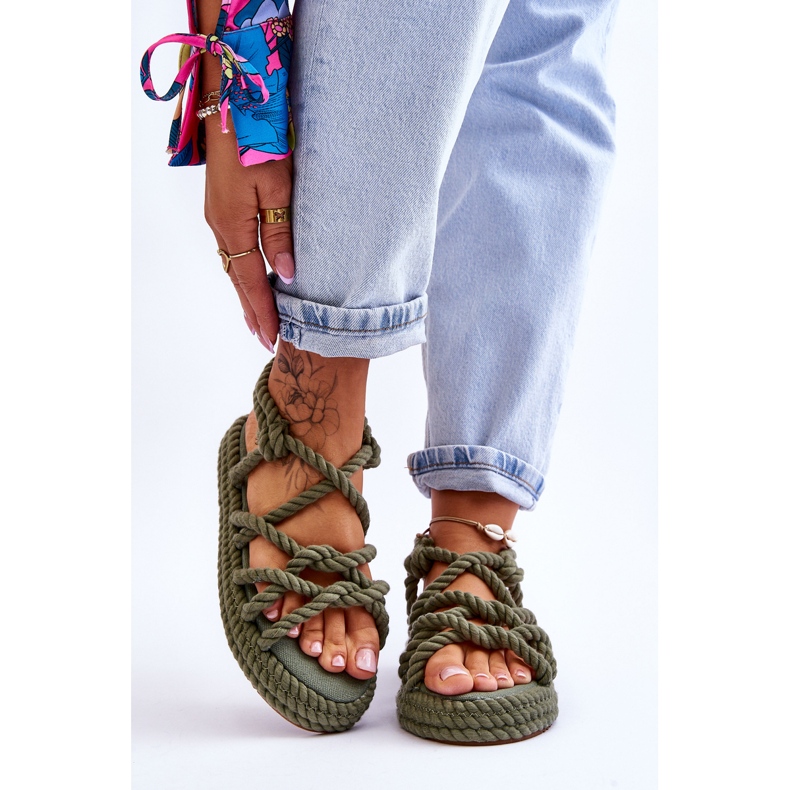 FG2 Dámské módní pletené sandály Green Tiffanie zelená 1 FG2 Dámské módní pletené sandály Green Tiffanie zelená 1