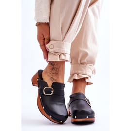 FI1 Dámské kožené pantofle Clogs Black Fanett černý 1