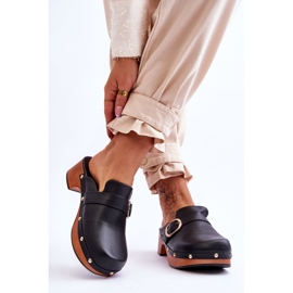 FI1 Dámské kožené pantofle Clogs Black Fanett černý 2