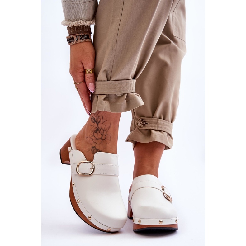 FI1 Dámské kožené pantofle Clogs White Fanett bílý 1