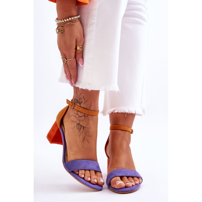 FB1 Fialové A žluté Quincy Semišové Sandály Nízký Podpatek fialový 1