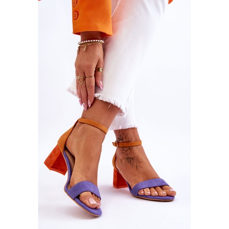 FB1 Fialové A žluté Quincy Semišové Sandály Nízký Podpatek fialový 2