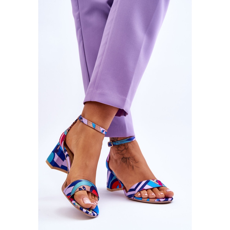 FB1 Fialové a modré saténové sandály se vzorem na nízkém podpatku fialový modrý 2