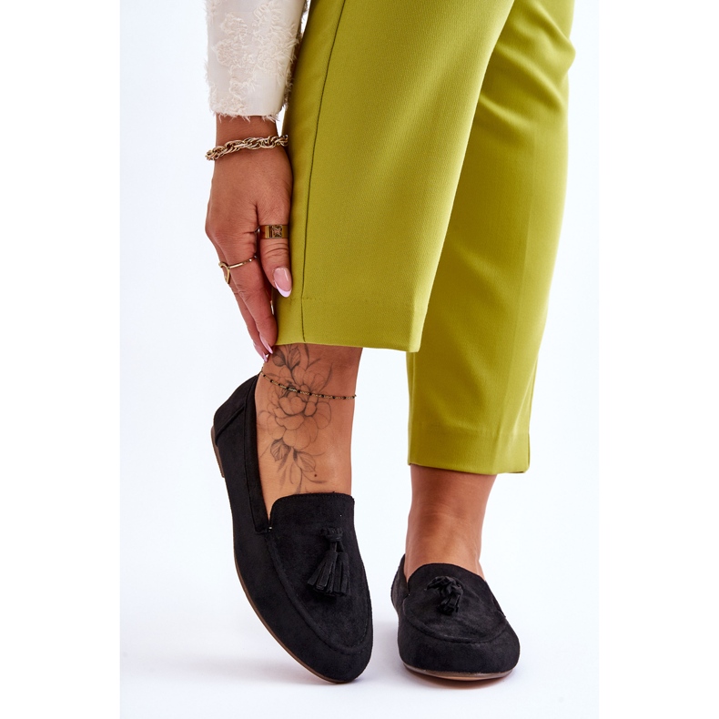 FB1 Semišové klasické mokasíny se střapci Černá Averil 1