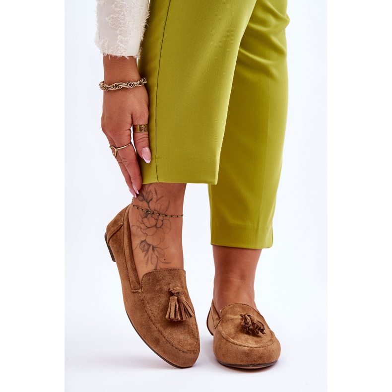 FB1 Semišové klasické mokasíny se střapci Hnědá Averil béžový 1