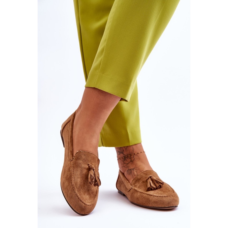 FB1 Semišové klasické mokasíny se střapci Hnědá Averil béžový 2