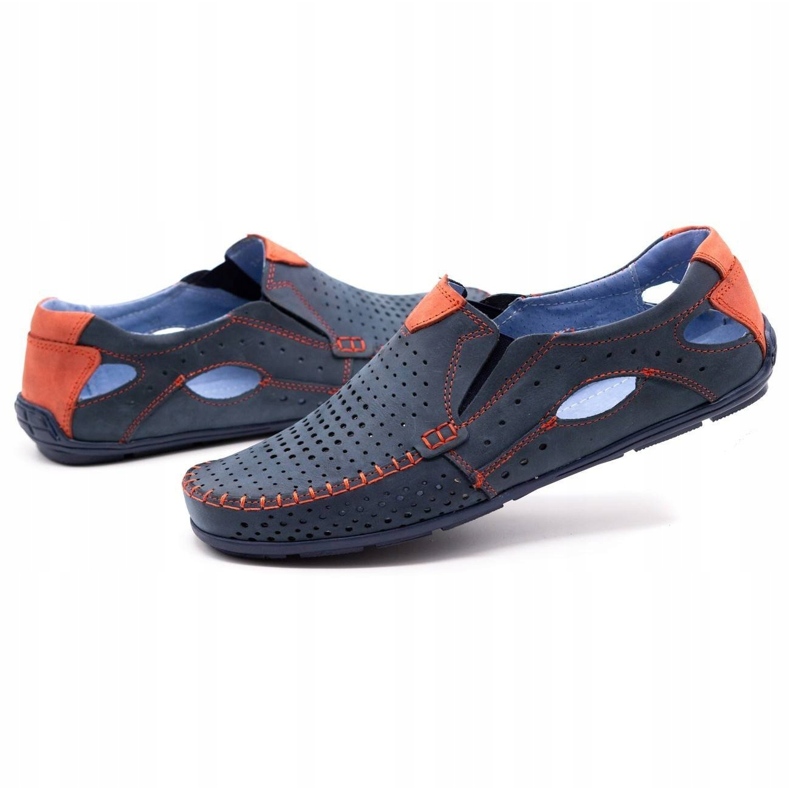 Olivier Pánské letní boty, mokasíny 901, tmavě modrá a červená modrý 3