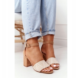 EVE Světle hnědé novomanželské sandály s pletením na tyči béžový 4