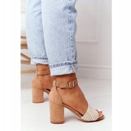 EVE Světle hnědé novomanželské sandály s pletením na tyči béžový 2