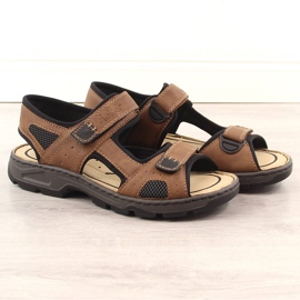Pohodlné pánské hnědé sandály na suchý zip Rieker 26156-25 hnědý 2