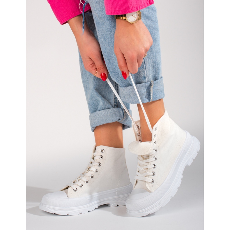 Bílé vysoké dámské látkové tenisky Shelovet bílý 1