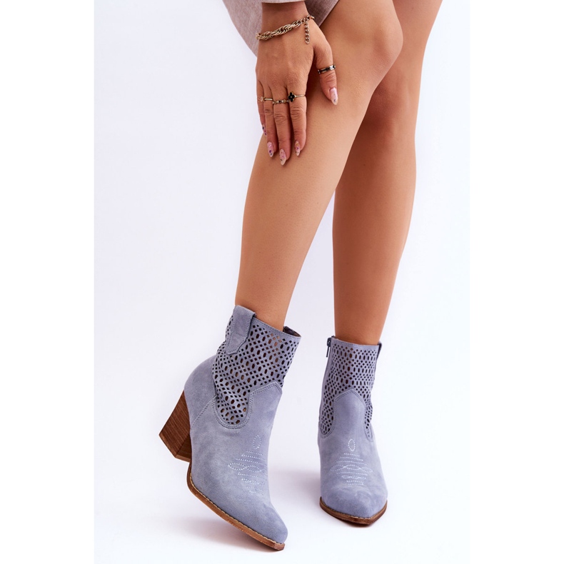 FB1 Dámské semišové kovbojské boty Světle modré Norvella modrý 1