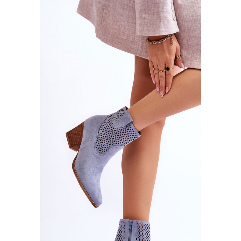 FB1 Dámské semišové kovbojské boty Světle modré Norvella modrý 2