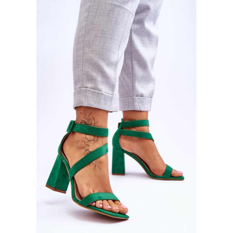 FB2 Dámské semišové sandály na vysokém podpatku Green Lanes zelená 2