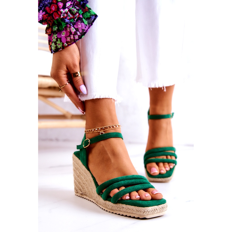 FJ1 Semišové zelené sandály na klínu Louisiana zelená 2