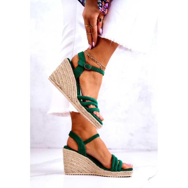 FJ1 Semišové zelené sandály na klínu Louisiana zelená 3