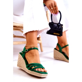 FJ1 Semišové zelené sandály na klínu Louisiana zelená 5