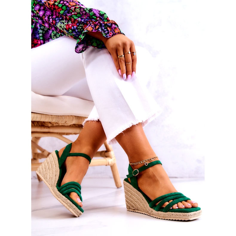 FJ1 Semišové zelené sandály na klínu Louisiana zelená 6