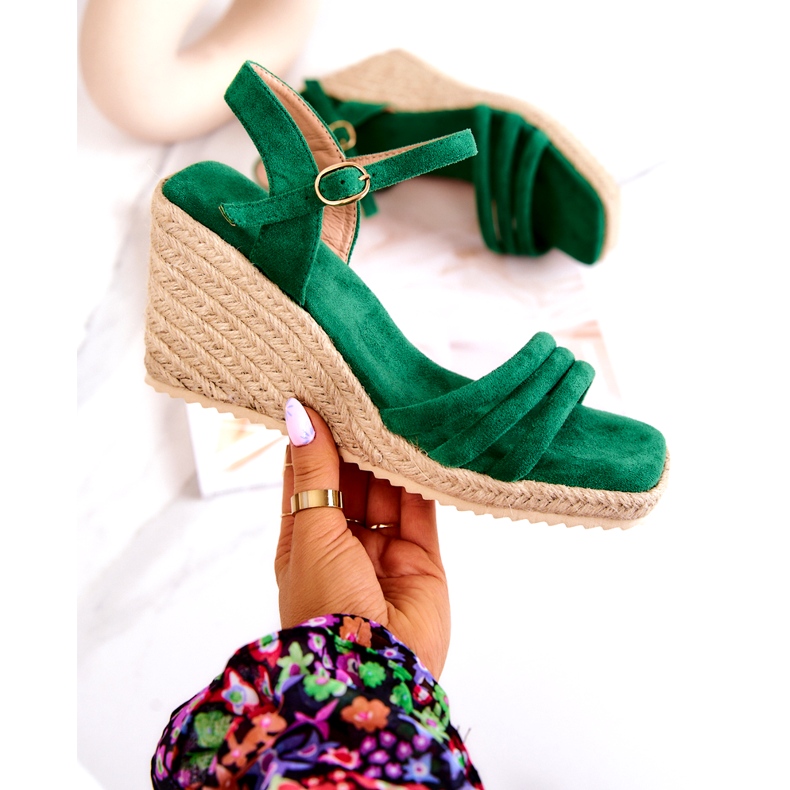 FJ1 Semišové zelené sandály na klínu Louisiana zelená 7