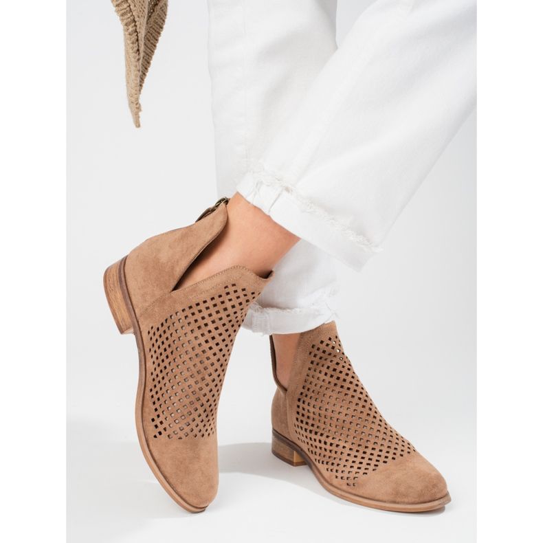 W. Potocki Dámské hnědé prolamované jarní kozačky Potocki hnědý 1