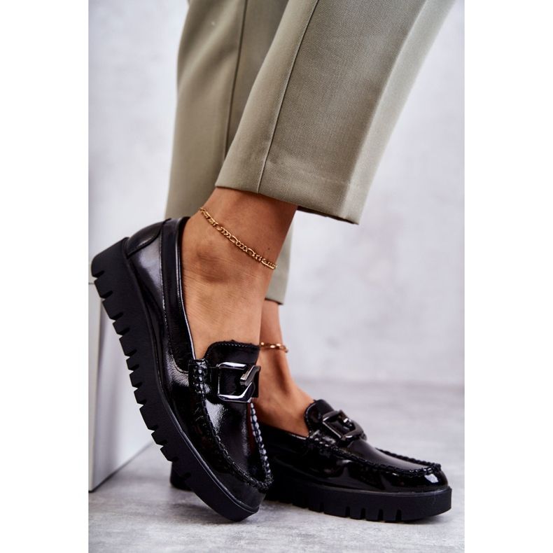 Sergio Leone Lakované Mokasíny Na Černé Platformě Kjersti černá 4