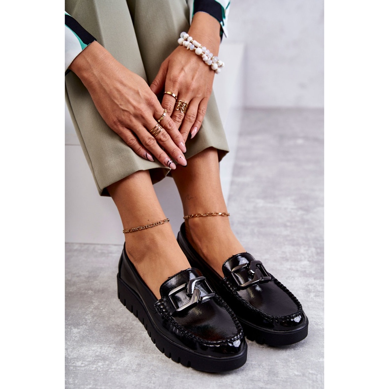 Sergio Leone Lakované Mokasíny Na Černé Platformě Kjersti černý 3