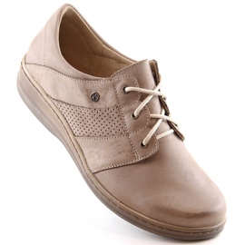 Pohodlné kožené šněrovací boty pro ženy béžové Helios 399 béžový 1