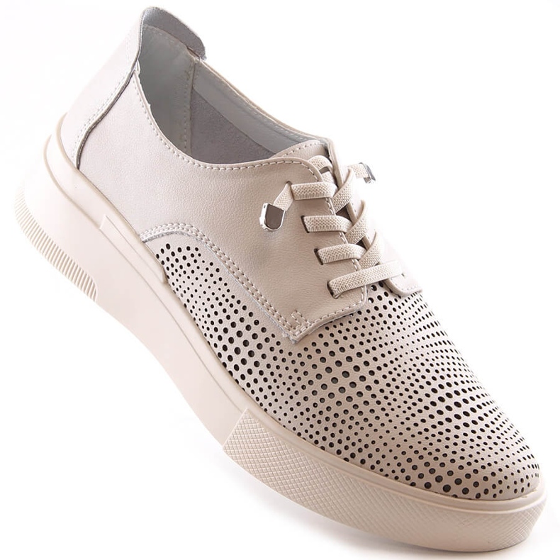 Dámské béžové kožené prolamované boty Filippo DP4405 béžový 1