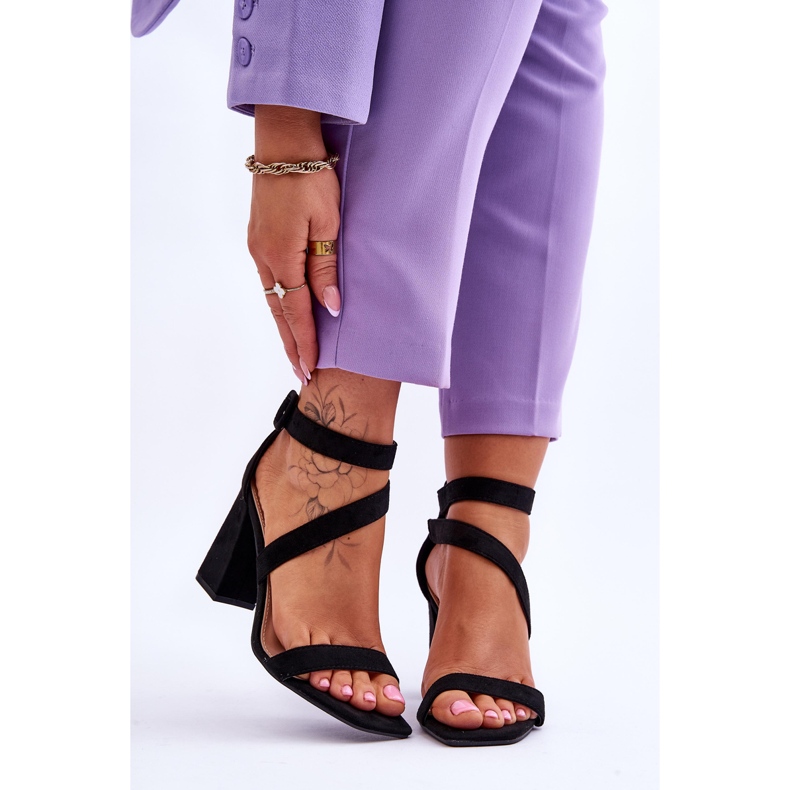 FB2 Dámské semišové sandály na vysokém podpatku Black Lanes černá 1