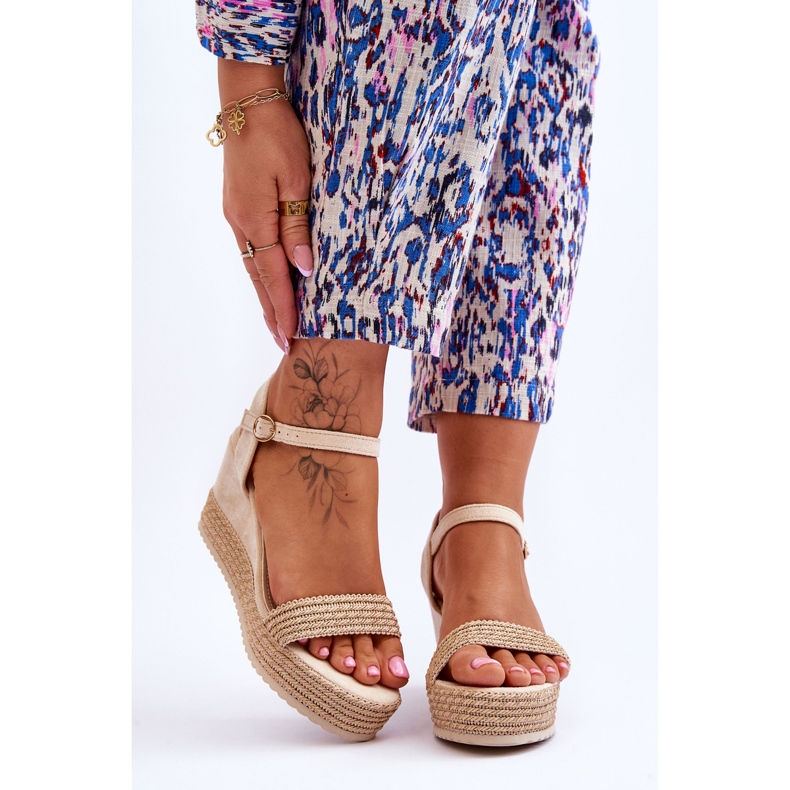 Klasické dámské sandály na klínu Béžová Malmo hnědý 1