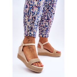 Klasické dámské sandály na klínu Béžová Malmo hnědý 2